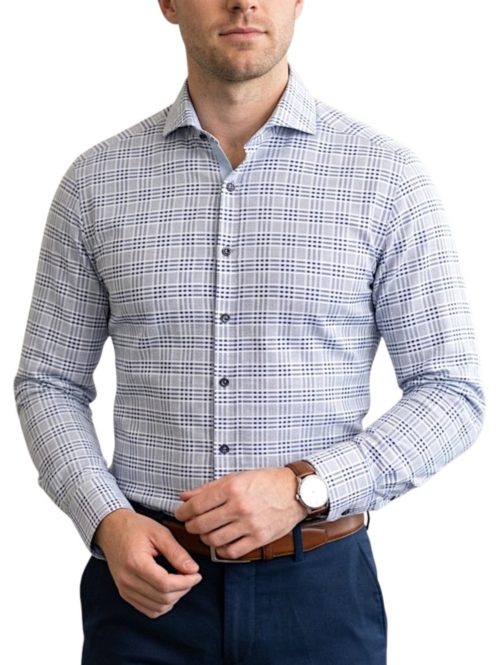 Sondergaard Copenhagen blue white fitted long sleeve button down shirt 16 / 32